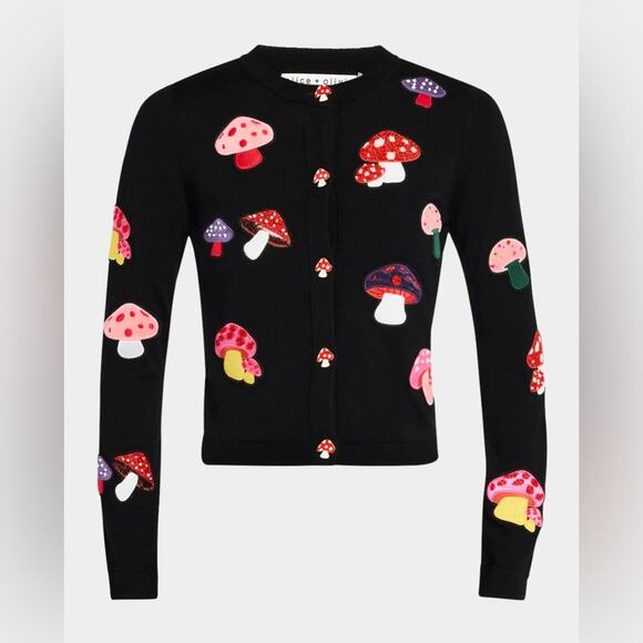 Alice + Olivia Ruthy Mushroom Wool-Blend Cardigan L - Picture 1 of 14